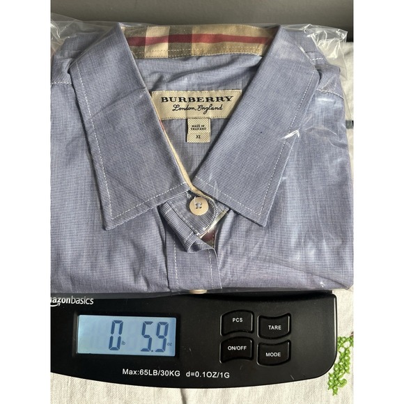 Burberry Blue Button Down Shirt with Check Accents - Picture 13 of 13